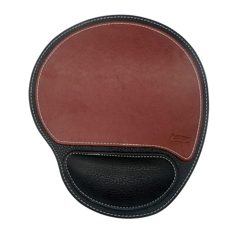 Fosinz Ergonomic Leather Mouse Pad Mat Mousepad with Rest Wrist Support Non-Slip Rubber Base Memory Foam Waterproof Surface for Gaming Office (Round-Brown) - Image 1